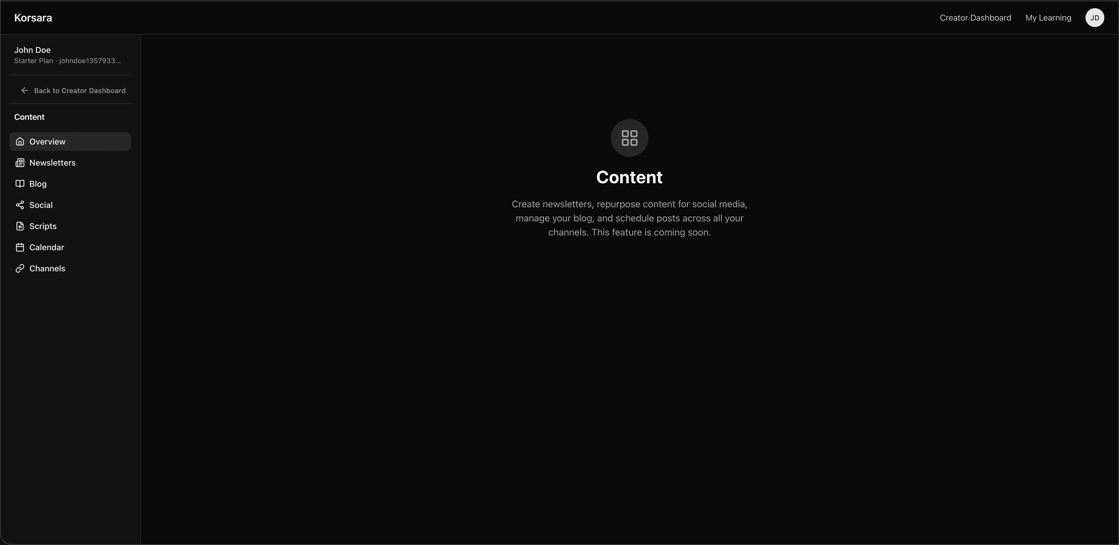 Korsara content management preview