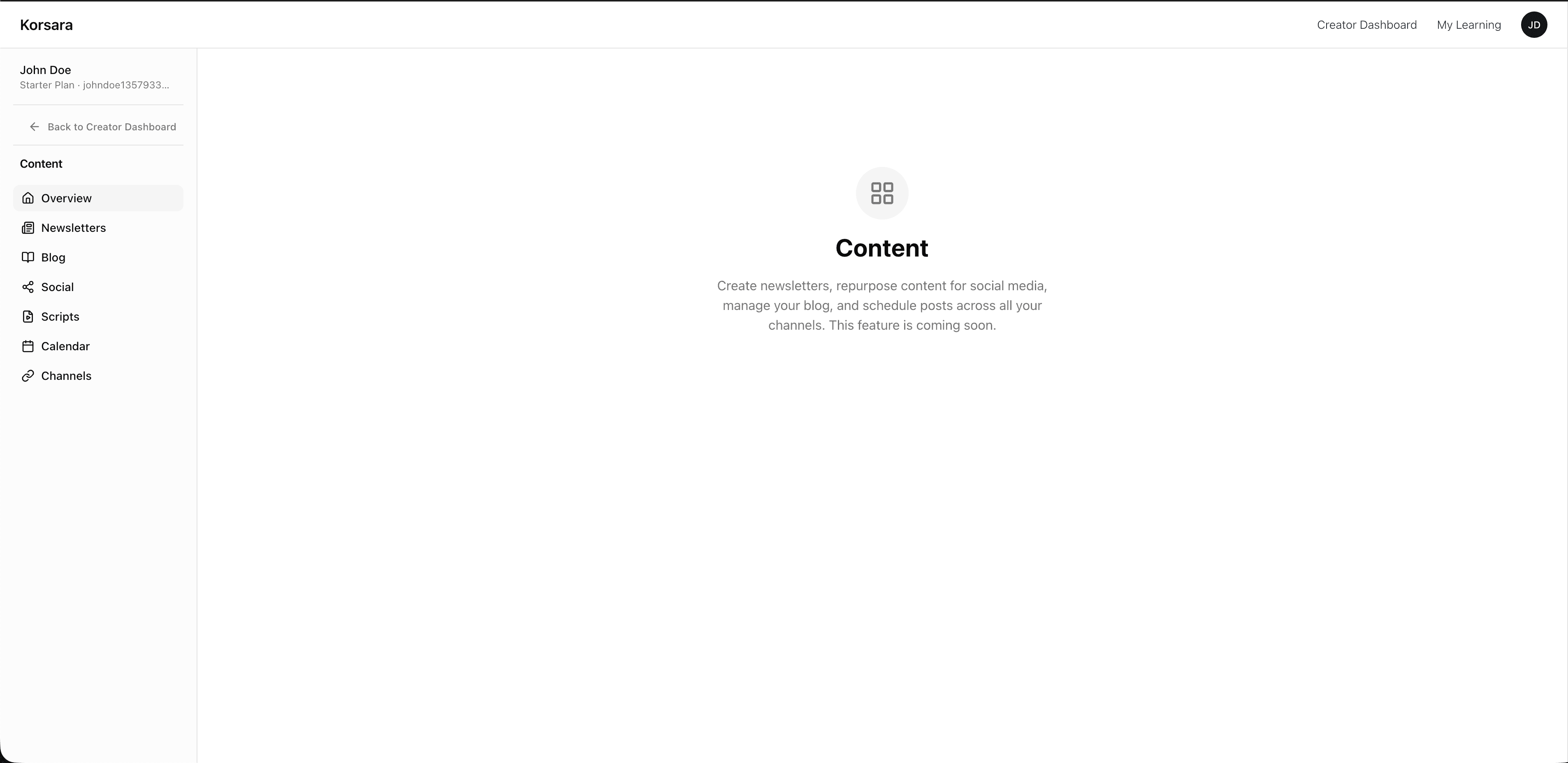 Korsara content management preview