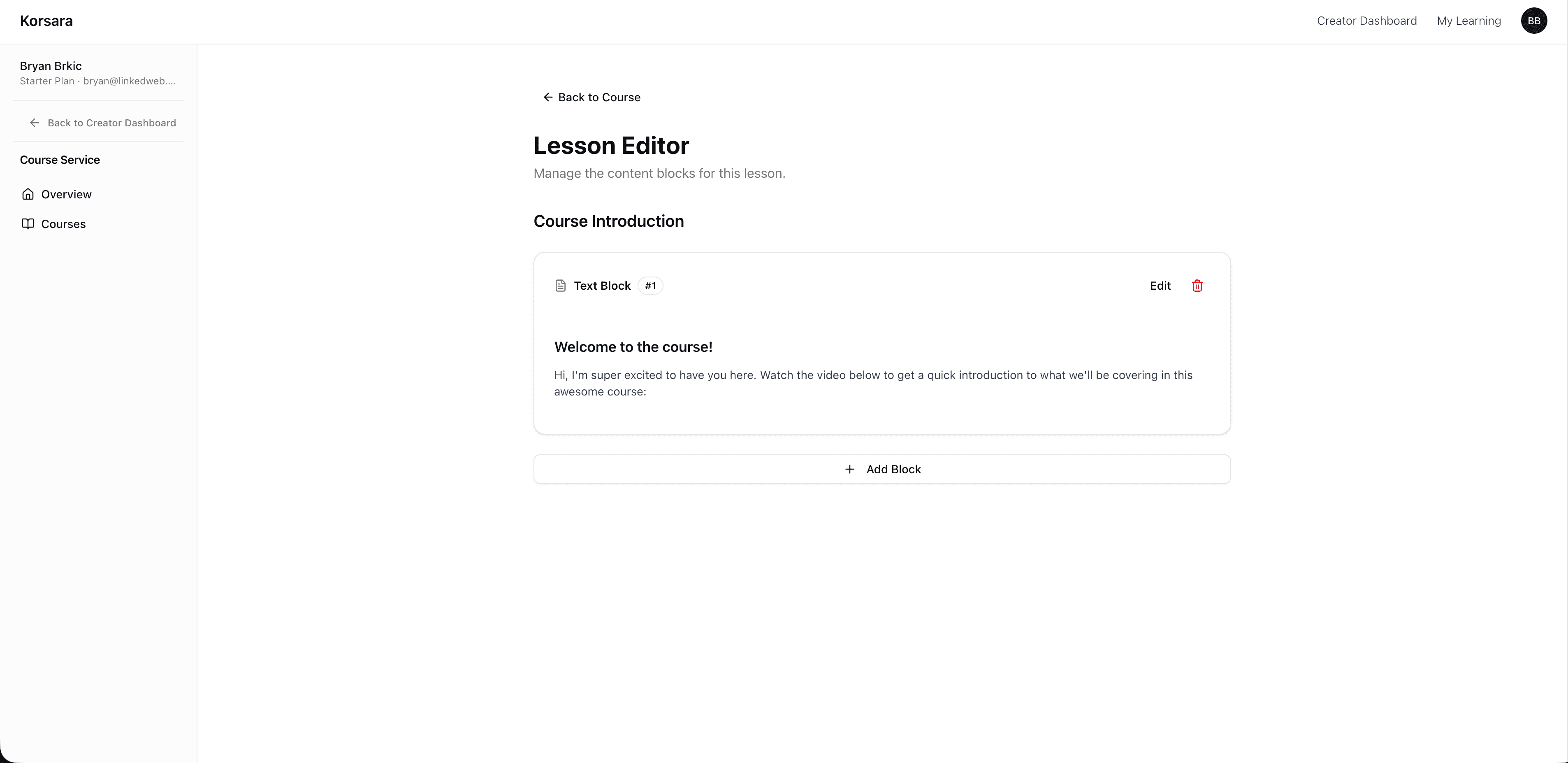 Korsara lesson block editor
